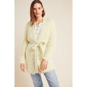 Anthropologie Yellow Larkin Shimmer Long Fuzzy Cardigan Sweater Large New NWT